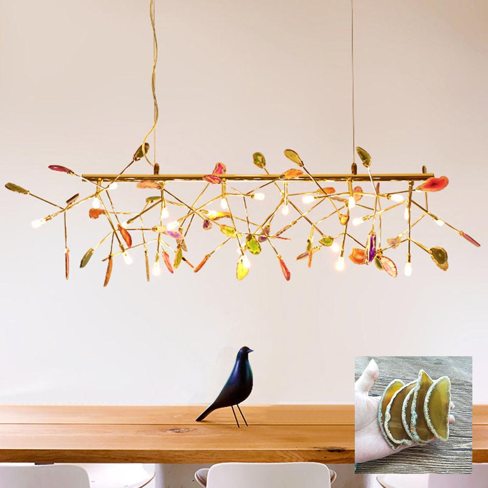 Elegant Agate Flake Chandelier with Adjustable Height & Soft Lighting