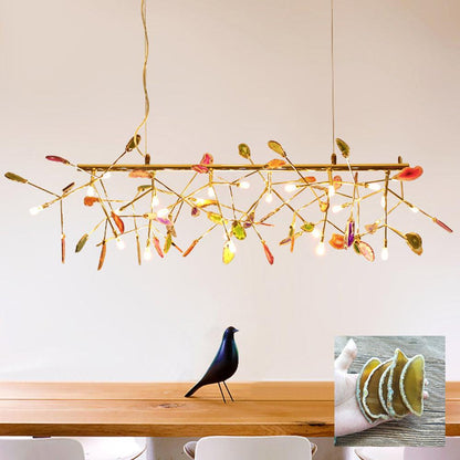 Elegant Agate Flake Chandelier with Adjustable Height & Soft Lighting