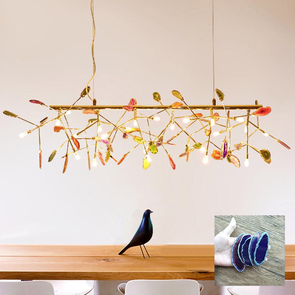 Elegant Agate Flake Chandelier with Adjustable Height & Soft Lighting