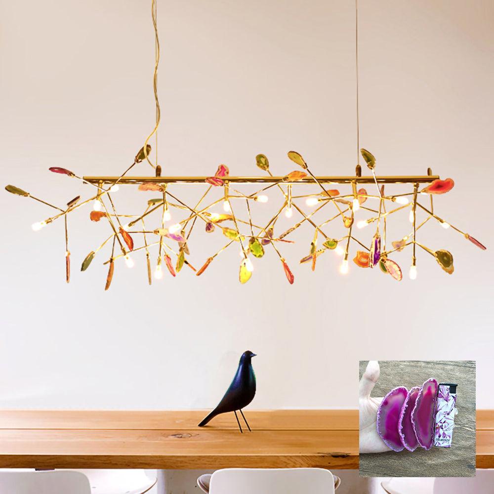Elegant Agate Flake Chandelier with Adjustable Height & Soft Lighting
