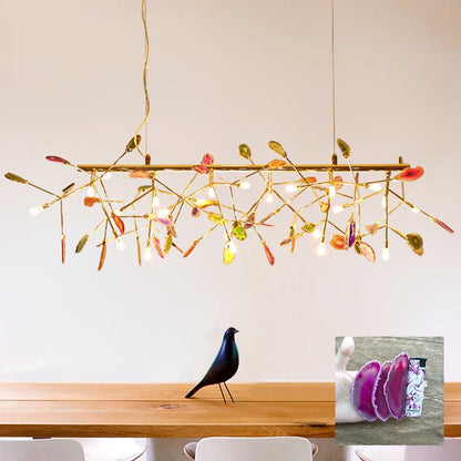 Elegant Agate Flake Chandelier with Adjustable Height & Soft Lighting
