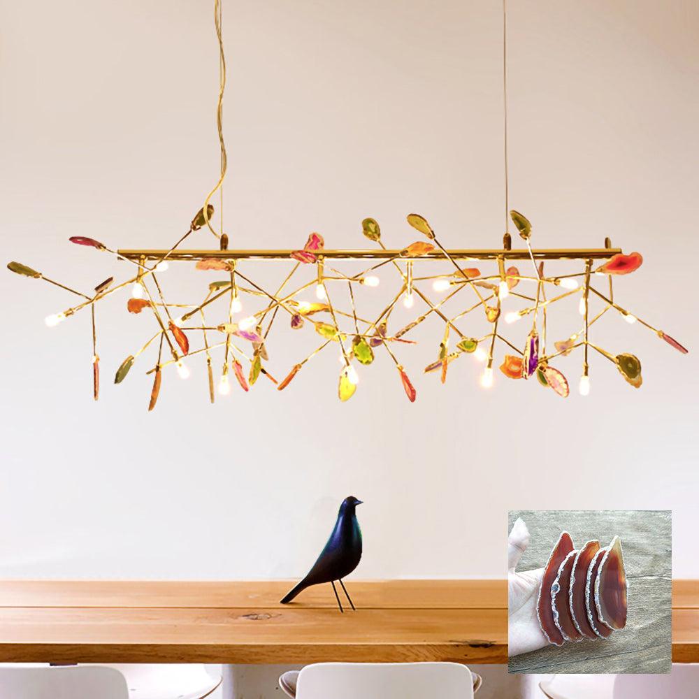 Elegant Agate Flake Chandelier with Adjustable Height & Soft Lighting
