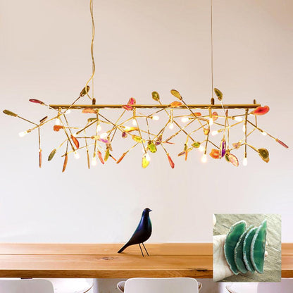 Elegant Agate Flake Chandelier with Adjustable Height & Soft Lighting