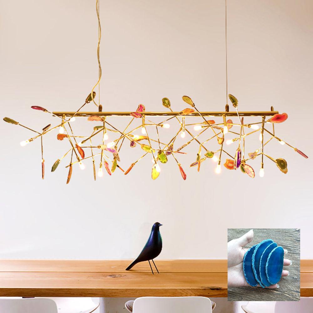 Elegant Agate Flake Chandelier with Adjustable Height & Soft Lighting