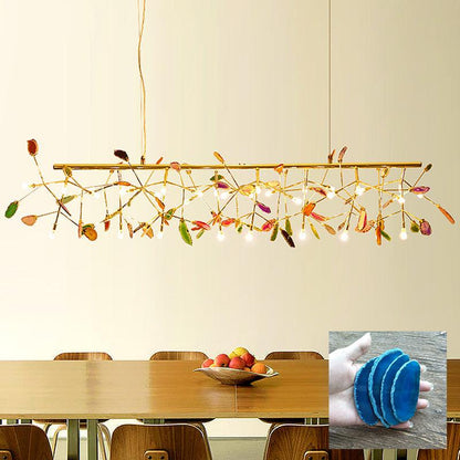 Elegant Agate Flake Chandelier with Adjustable Height & Soft Lighting