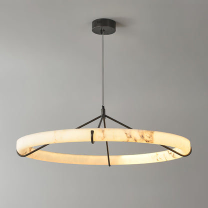 Alabaster Ring Pendant Lamp - Elegant Design with Adjustable Height