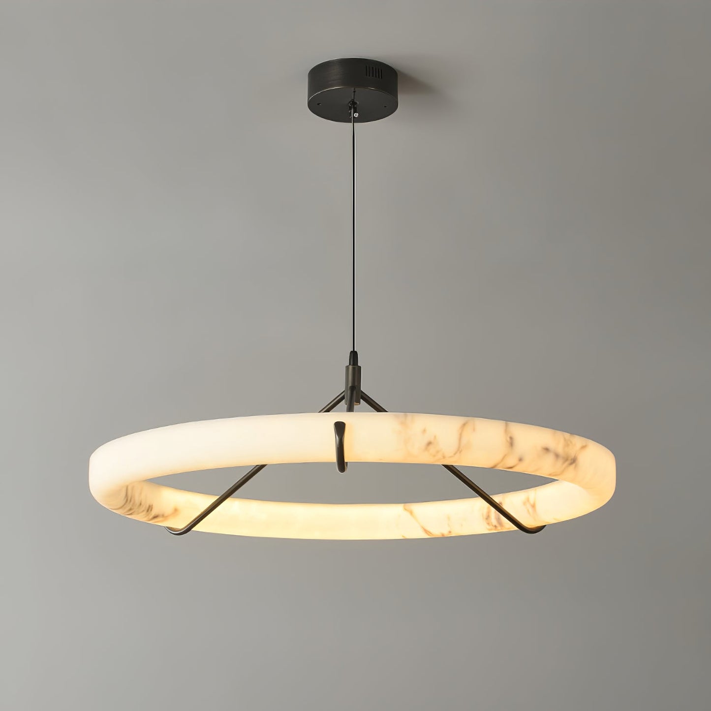 Alabaster Ring Pendant Lamp - Elegant Design with Adjustable Height