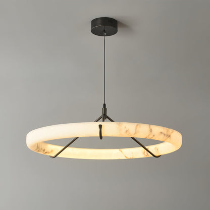 Alabaster Ring Pendant Lamp - Elegant Design with Adjustable Height