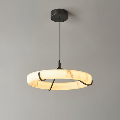 Alabaster Ring Pendant Lamp - Elegant Design with Adjustable Height