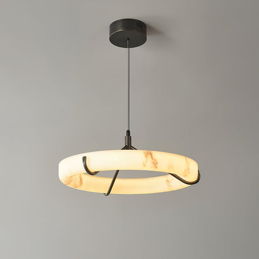Alabaster Ring Pendant Lamp - Elegant Design with Adjustable Height
