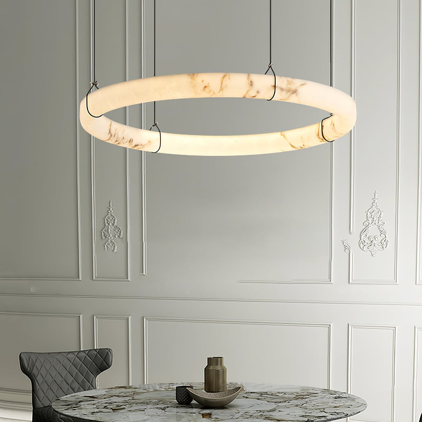 Alabaster Ring Pendant Lamp - Elegant Design with Adjustable Height