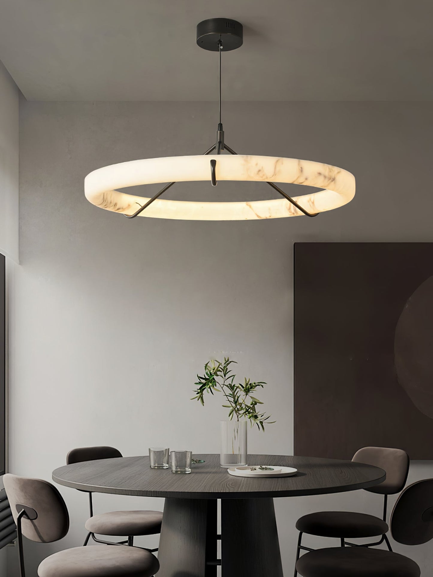 Alabaster Ring Pendant Lamp - Elegant Design with Adjustable Height