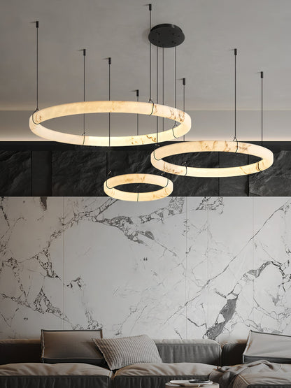 Alabaster Ring Pendant Lamp - Elegant Design with Adjustable Height