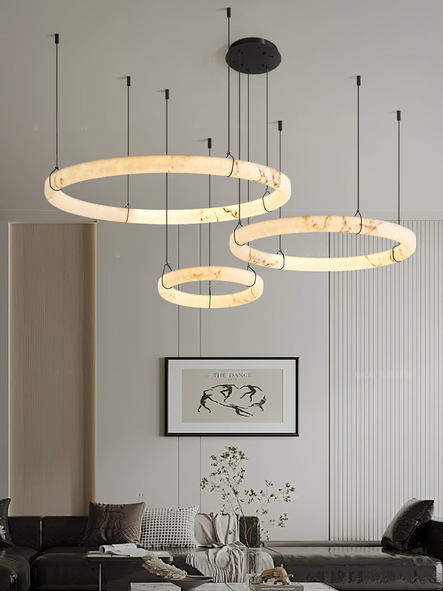Alabaster Ring Pendant Lamp - Elegant Design with Adjustable Height