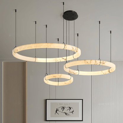 Alabaster Ring Pendant Lamp - Elegant Design with Adjustable Height