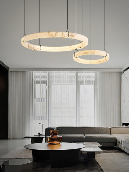 Alabaster Ring Pendant Lamp - Elegant Design with Adjustable Height
