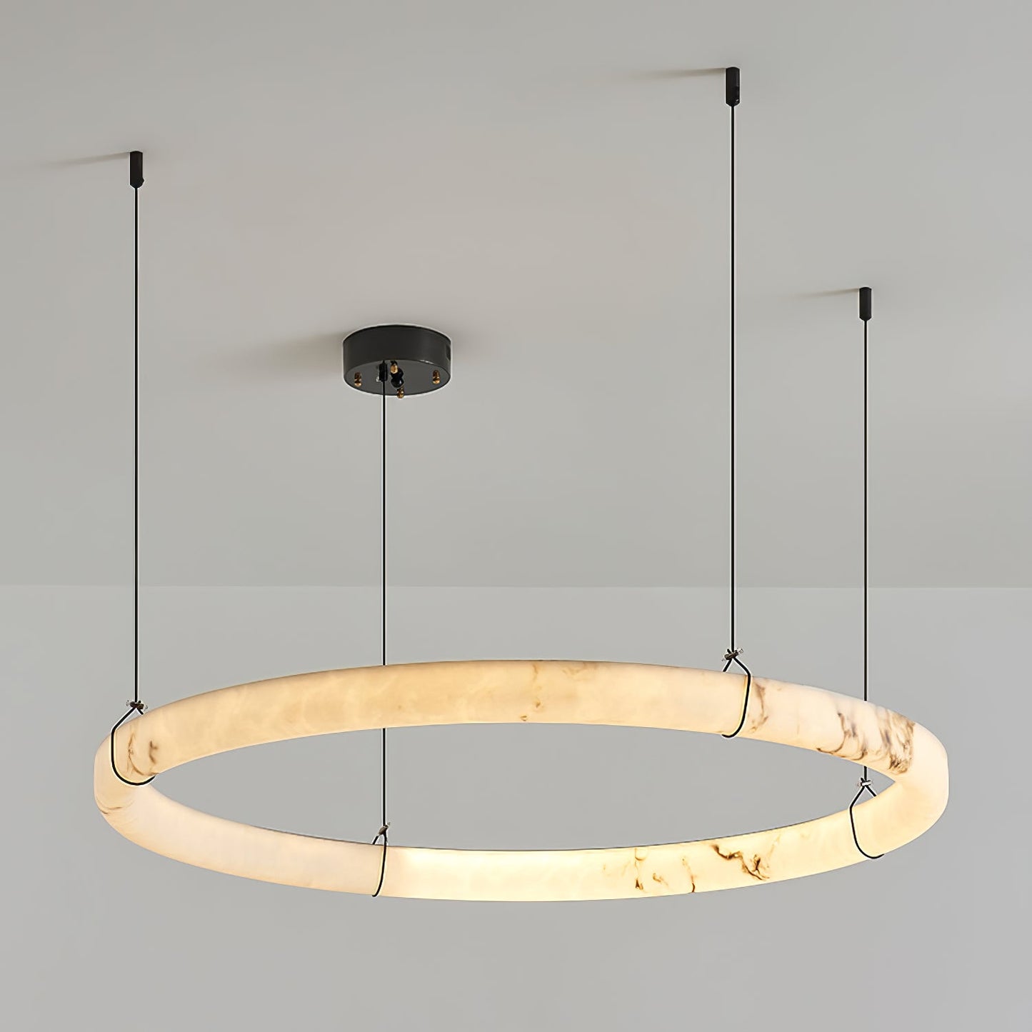Alabaster Ring Pendant Lamp - Elegant Design with Adjustable Height