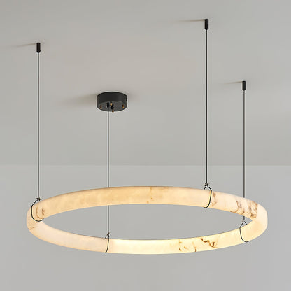 Alabaster Ring Pendant Lamp - Elegant Design with Adjustable Height