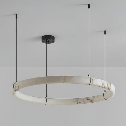 Alabaster Ring Pendant Lamp - Elegant Design with Adjustable Height