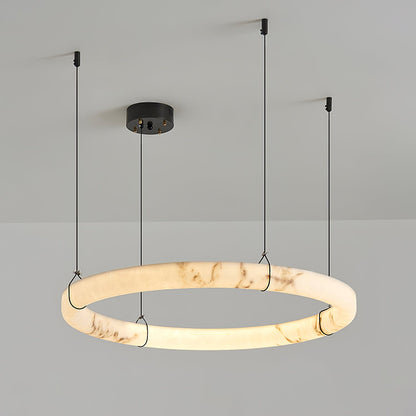 Alabaster Ring Pendant Lamp - Elegant Design with Adjustable Height