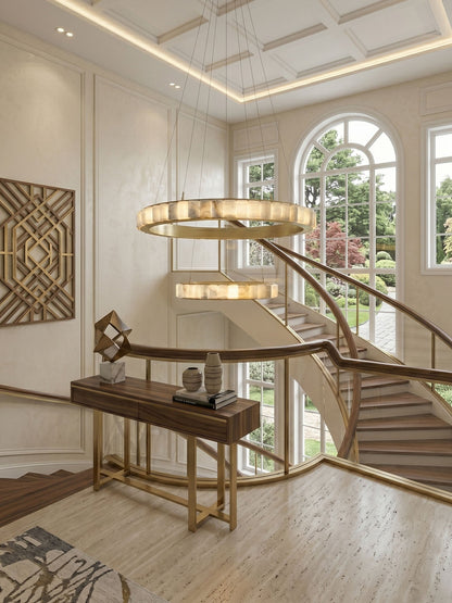 Alabaster Avalon Halo Chandelier - Elegant Design, Dimmable LED Lights