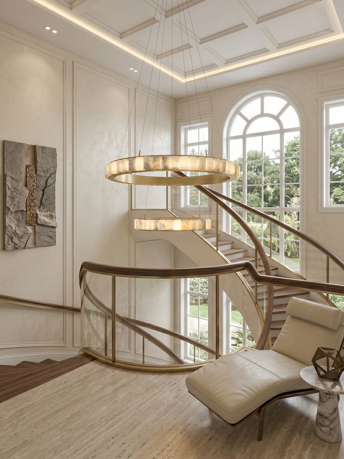 Alabaster Avalon Halo Chandelier - Elegant Design, Dimmable LED Lights