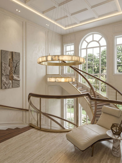 Alabaster Avalon Halo Chandelier - Elegant Design, Dimmable LED Lights