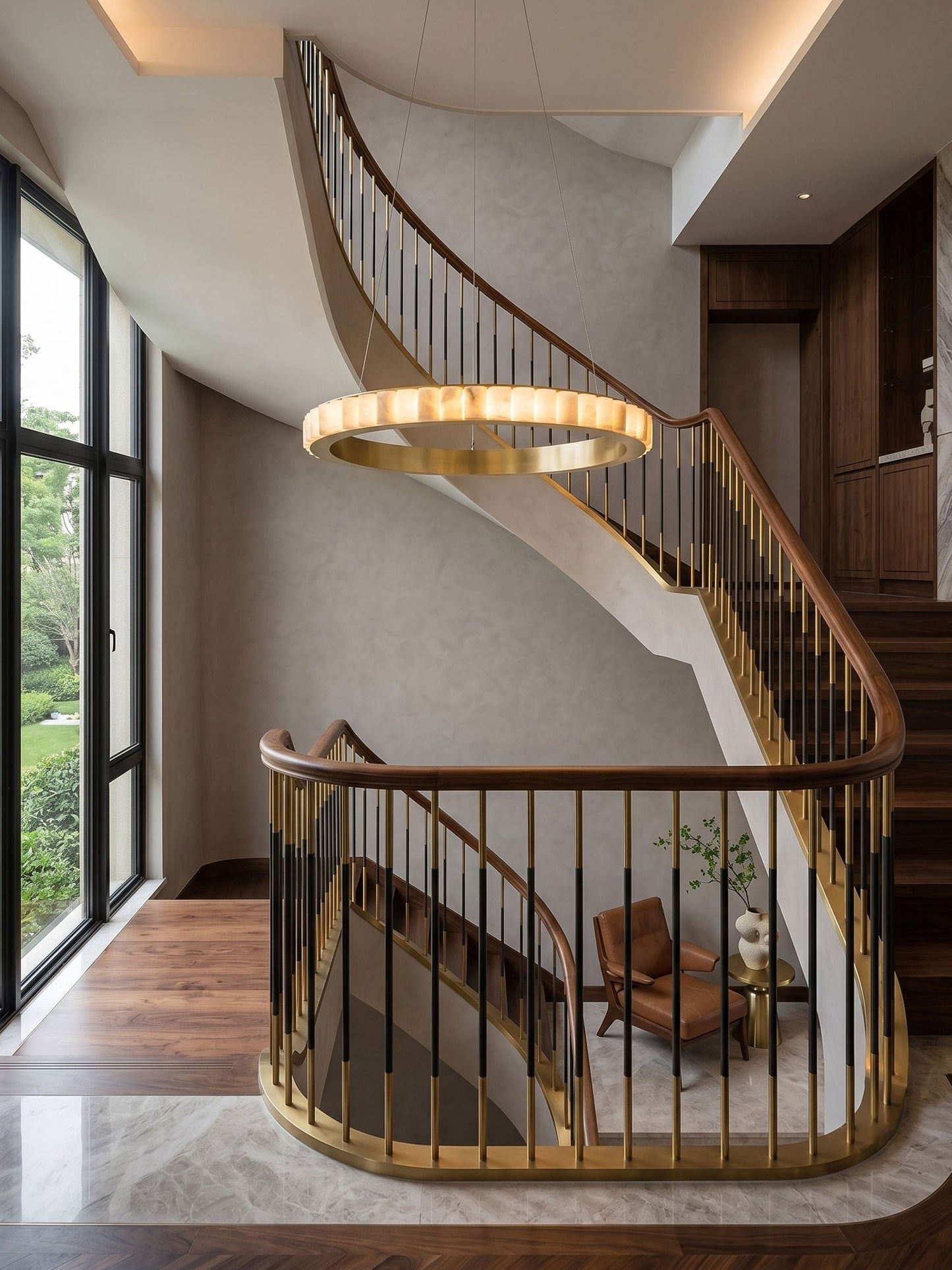 Alabaster Avalon Halo Chandelier - Elegant Design, Dimmable LED Lights