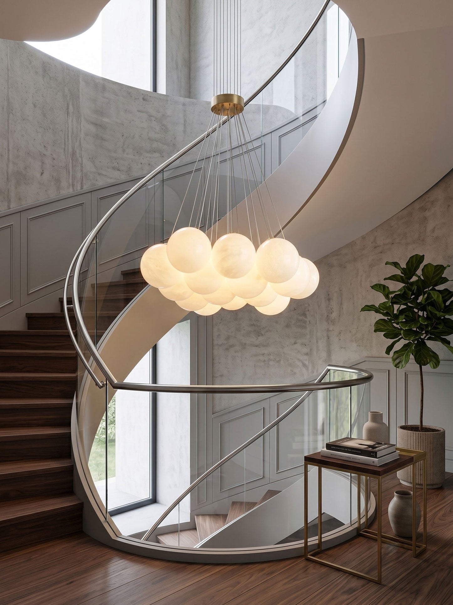 Elegant Alabaster Balls Chandelier - Adjustable Height & Soft Glow