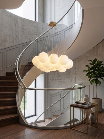 Elegant Alabaster Balls Chandelier - Adjustable Height & Soft Glow