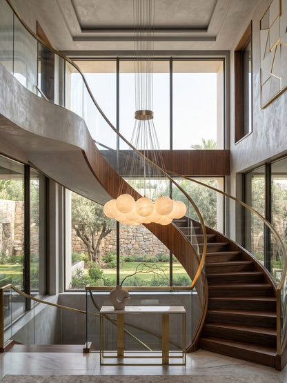Elegant Alabaster Balls Chandelier - Adjustable Height & Soft Glow
