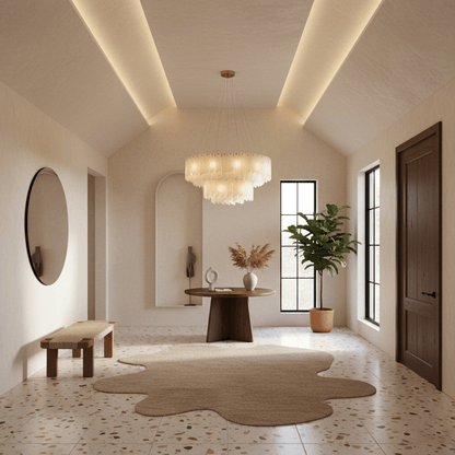 Elegant Alabaster Cascade Tiered Chandelier with Adjustable Height & L