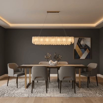 Elegant Alabaster Cascade Tiered Chandelier with Adjustable Height & L