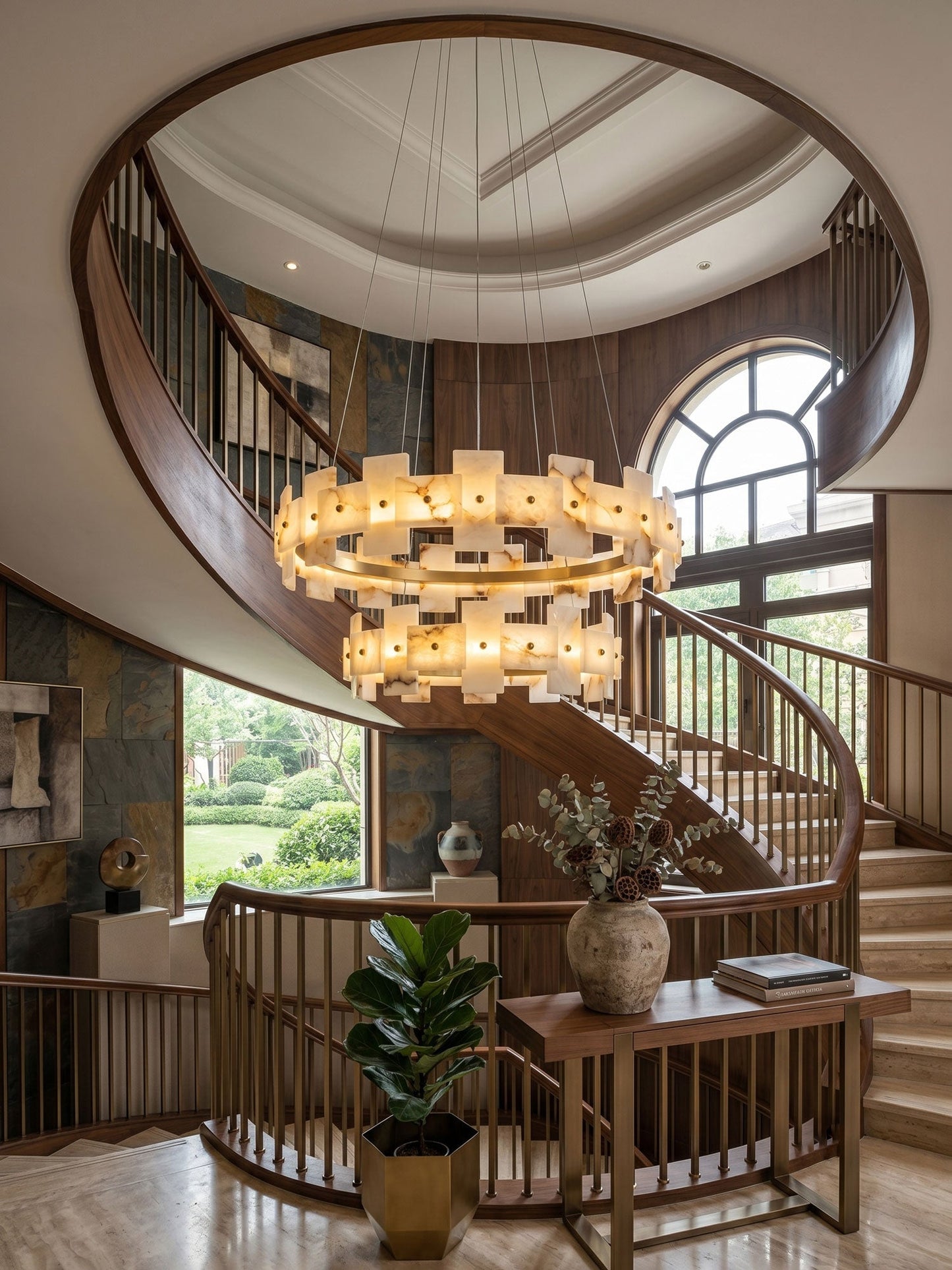 Alabaster Avalon Halo Chandelier - Elegant Design, Dimmable LED Lights