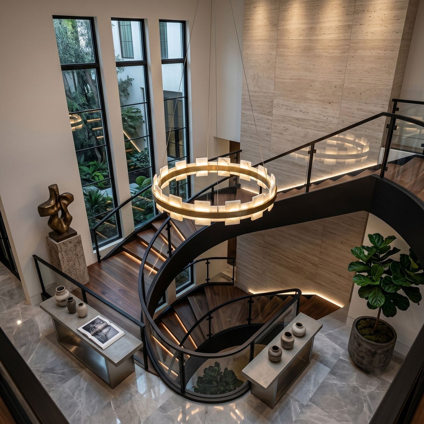 Alabaster Avalon Halo Chandelier - Elegant Design, Dimmable LED Lights