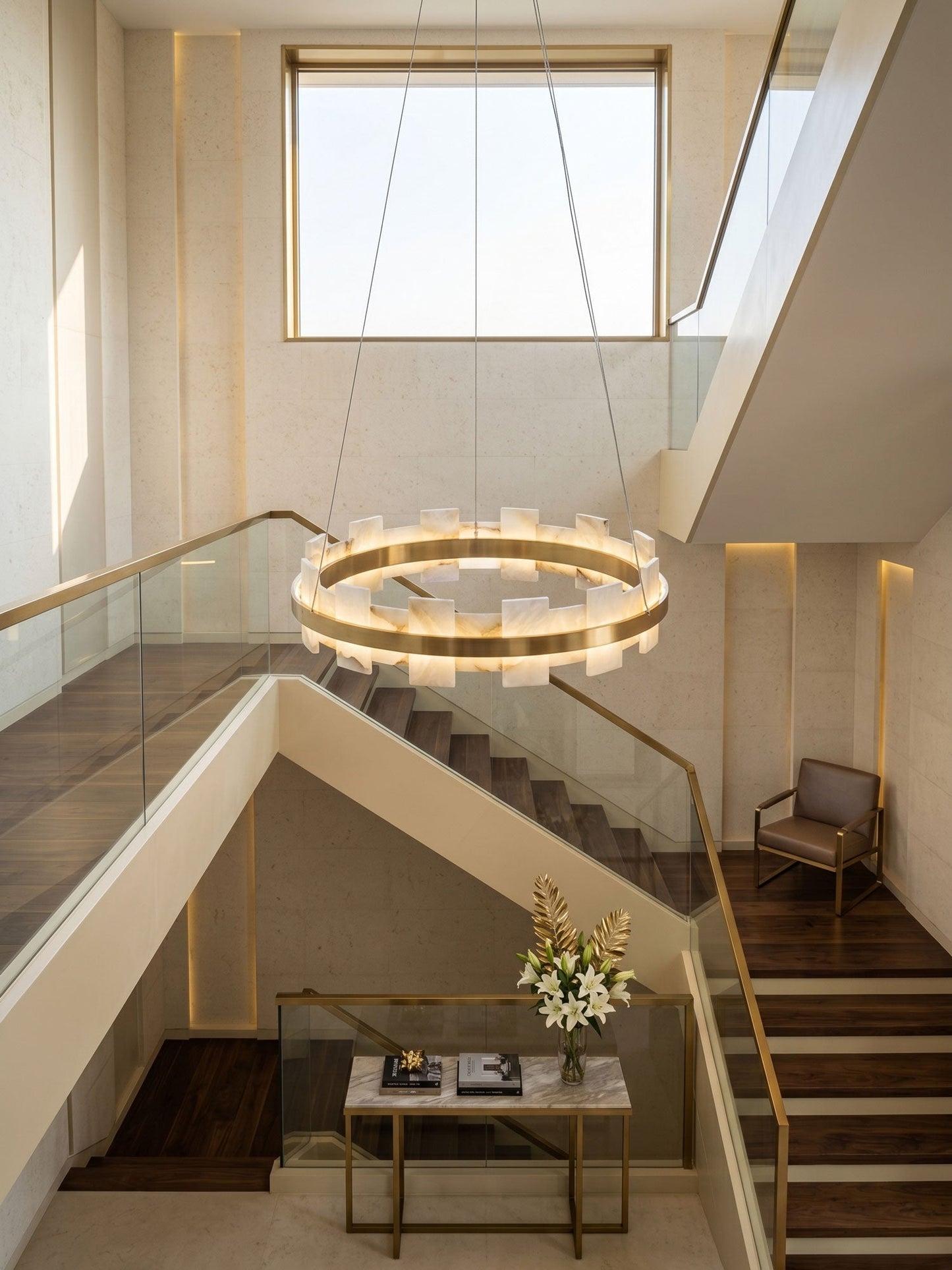 Alabaster Avalon Halo Chandelier - Elegant Design, Dimmable LED Lights