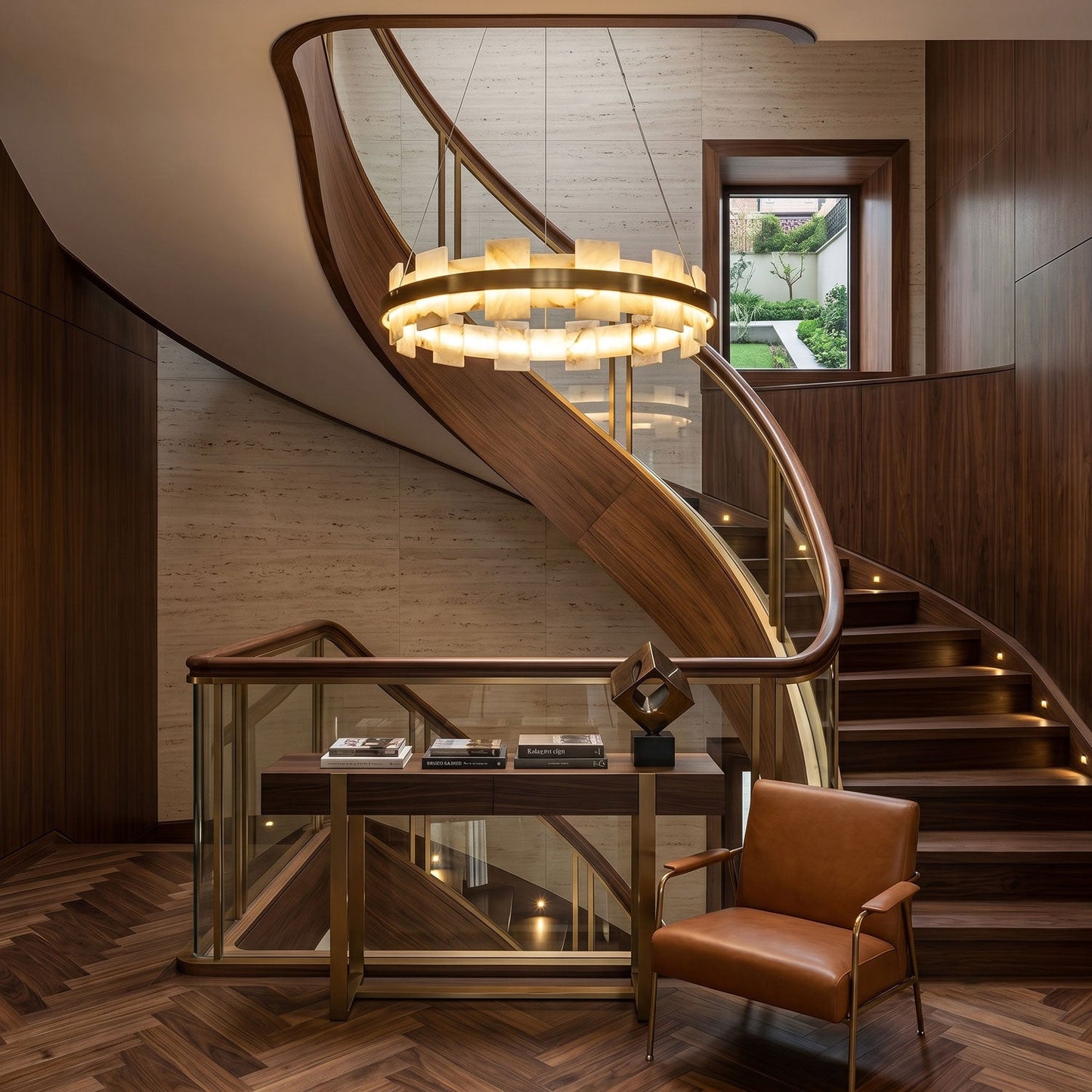 Alabaster Avalon Halo Chandelier - Elegant Design, Dimmable LED Lights