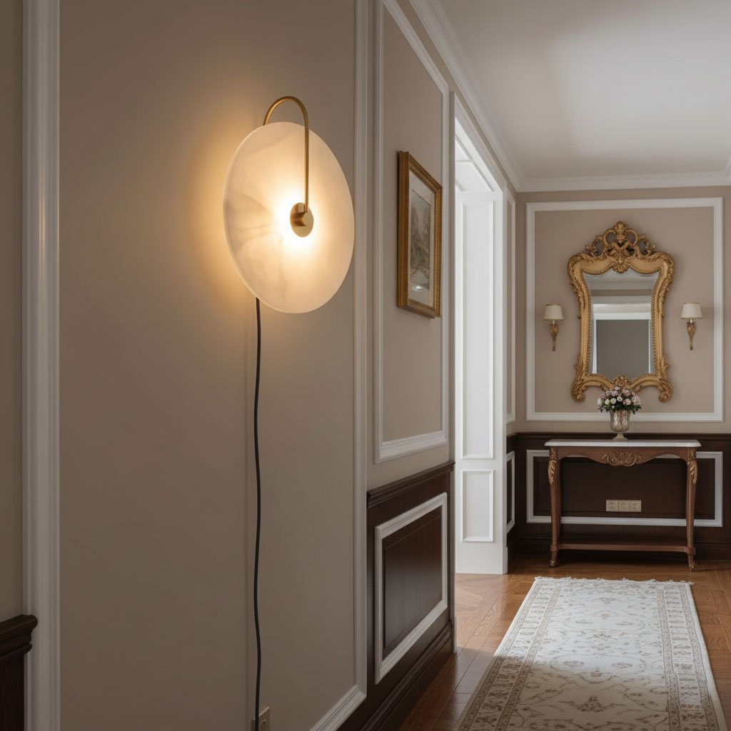 Alabaster LED Plug-In Wall Lamp - Dimmable, Energy Efficient Lighting