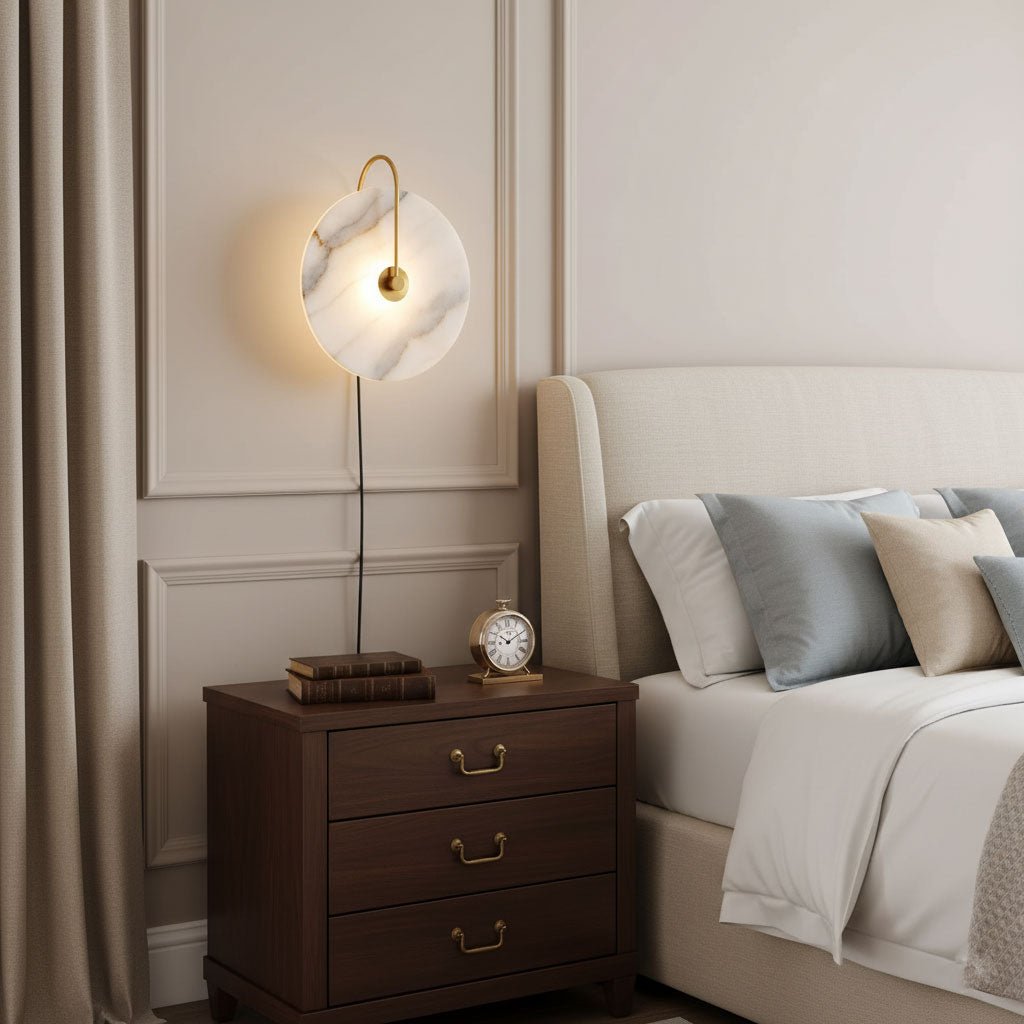 Alabaster LED Plug-In Wall Lamp - Dimmable, Energy Efficient Lighting