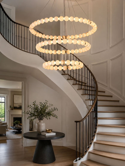 Alabaster Orb Ring Chandelier - Modern Design with Adjustable Height