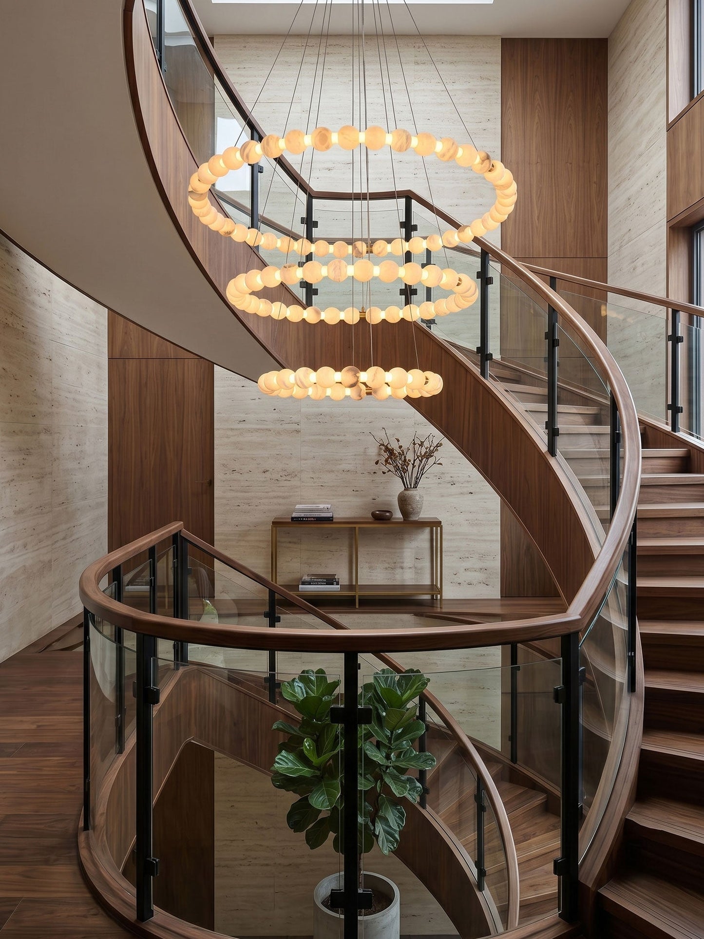 Alabaster Orb Ring Chandelier - Modern Design with Adjustable Height