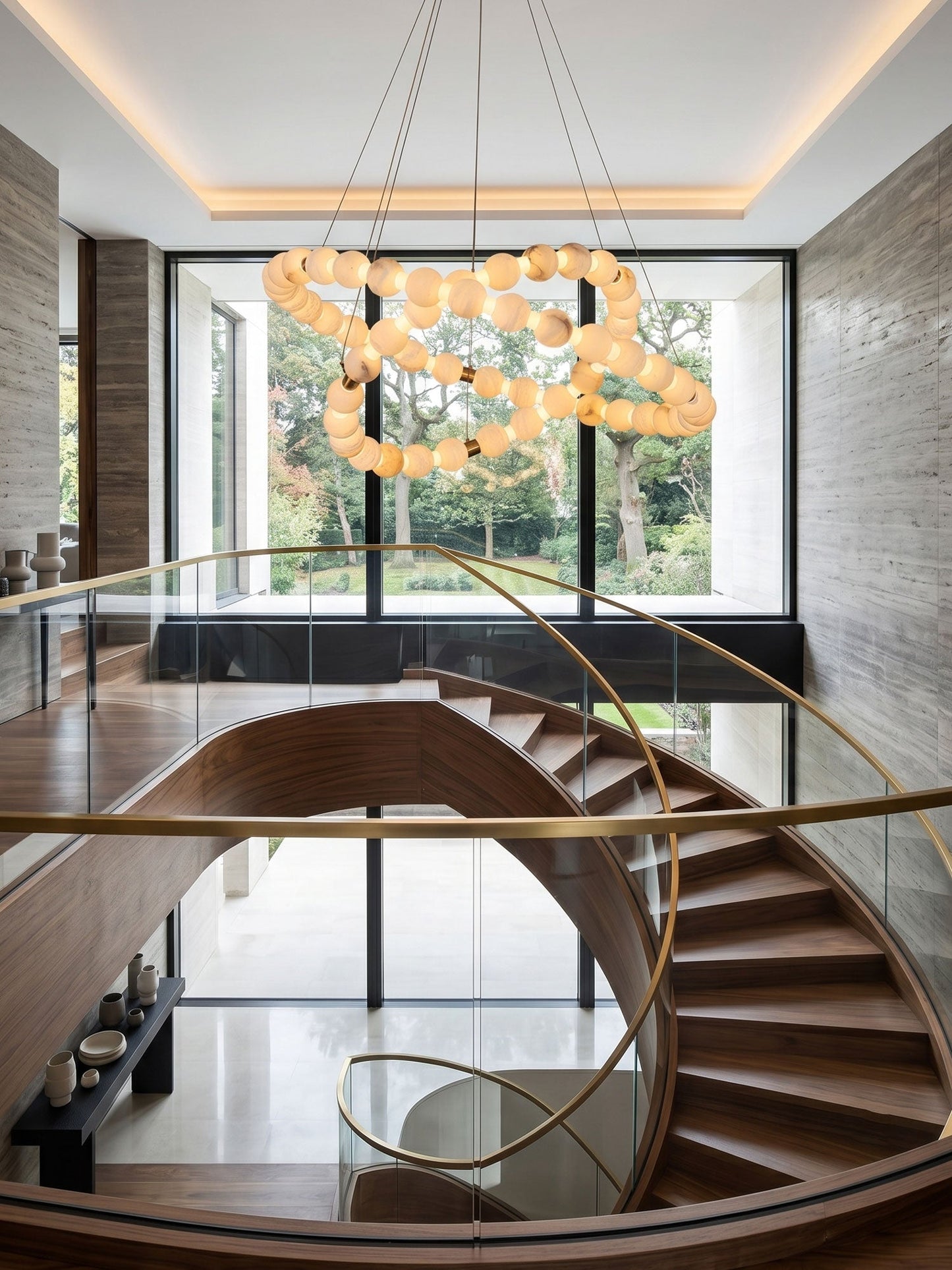Alabaster Orb Ring Chandelier - Modern Design with Adjustable Height