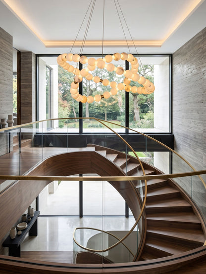 Alabaster Orb Ring Chandelier - Modern Design with Adjustable Height