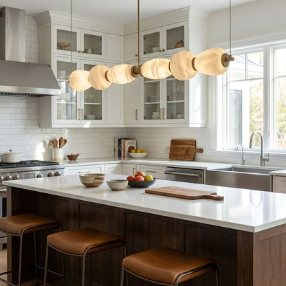 Alabaster Pebble Linear Chandelier - Modern Design, Adjustable Height