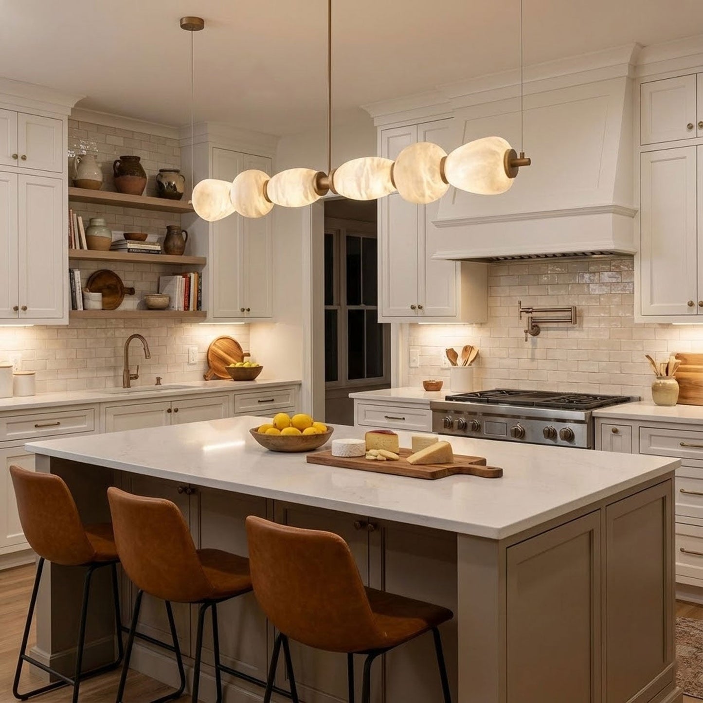 Alabaster Pebble Linear Chandelier - Modern Design, Adjustable Height