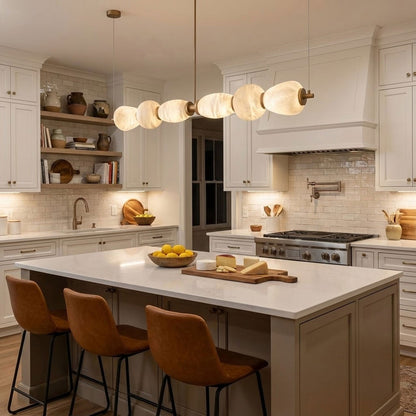 Alabaster Pebble Linear Chandelier - Modern Design, Adjustable Height
