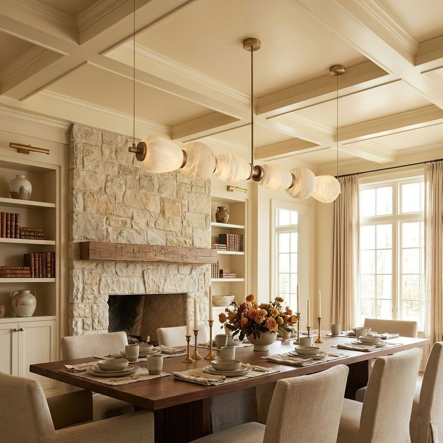 Alabaster Pebble Linear Chandelier - Modern Design, Adjustable Height