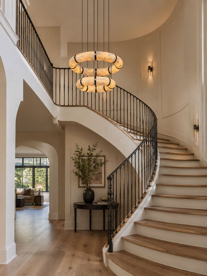 Alabaster Torus Ring Chandelier - Elegant Design with Adjustable Heigh