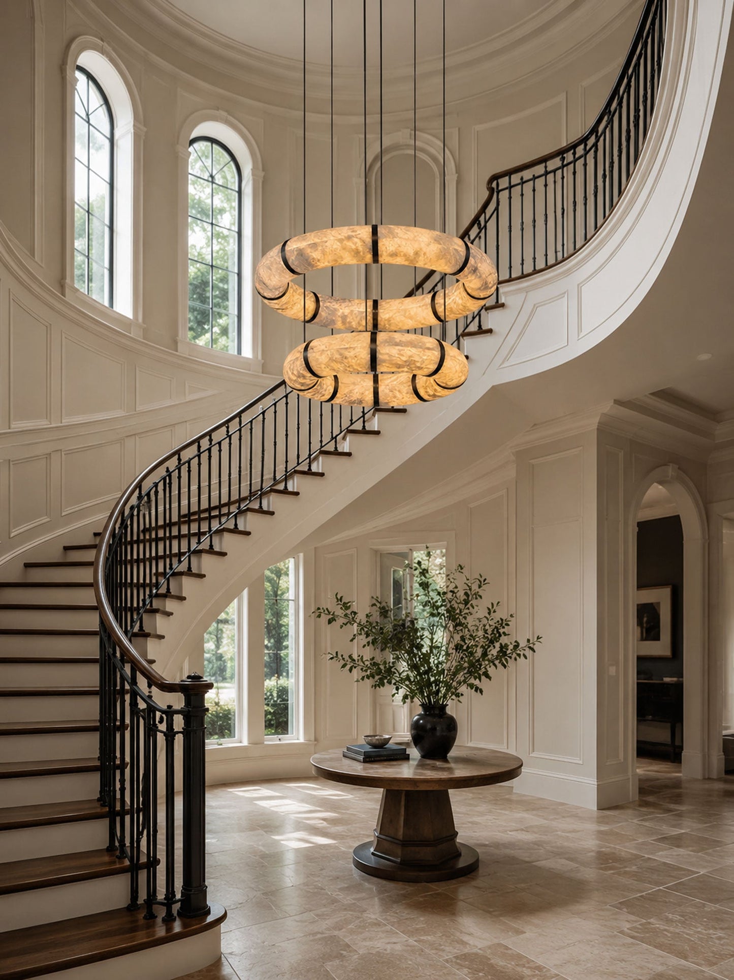 Alabaster Torus Ring Chandelier - Elegant Design with Adjustable Heigh