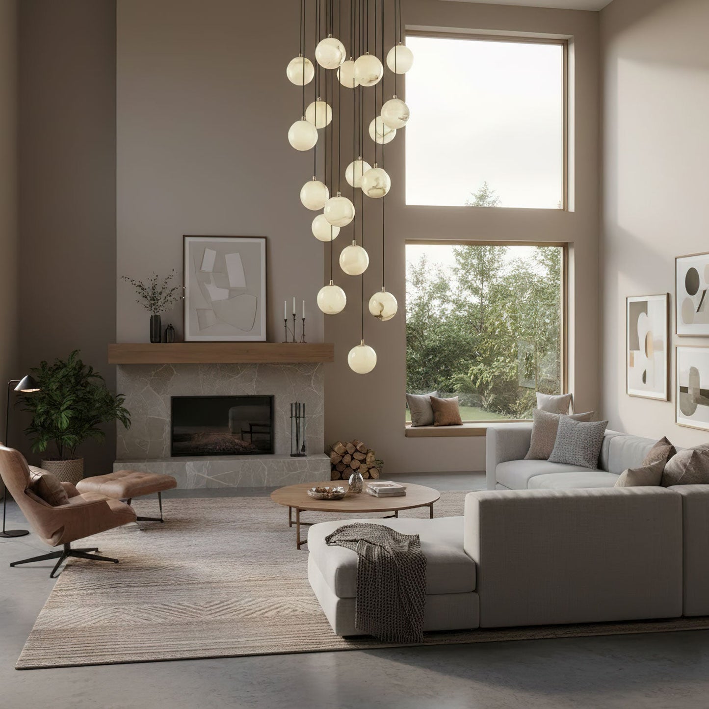 Alabaster Cluster Chandelier - Elegant Design, Adjustable Height